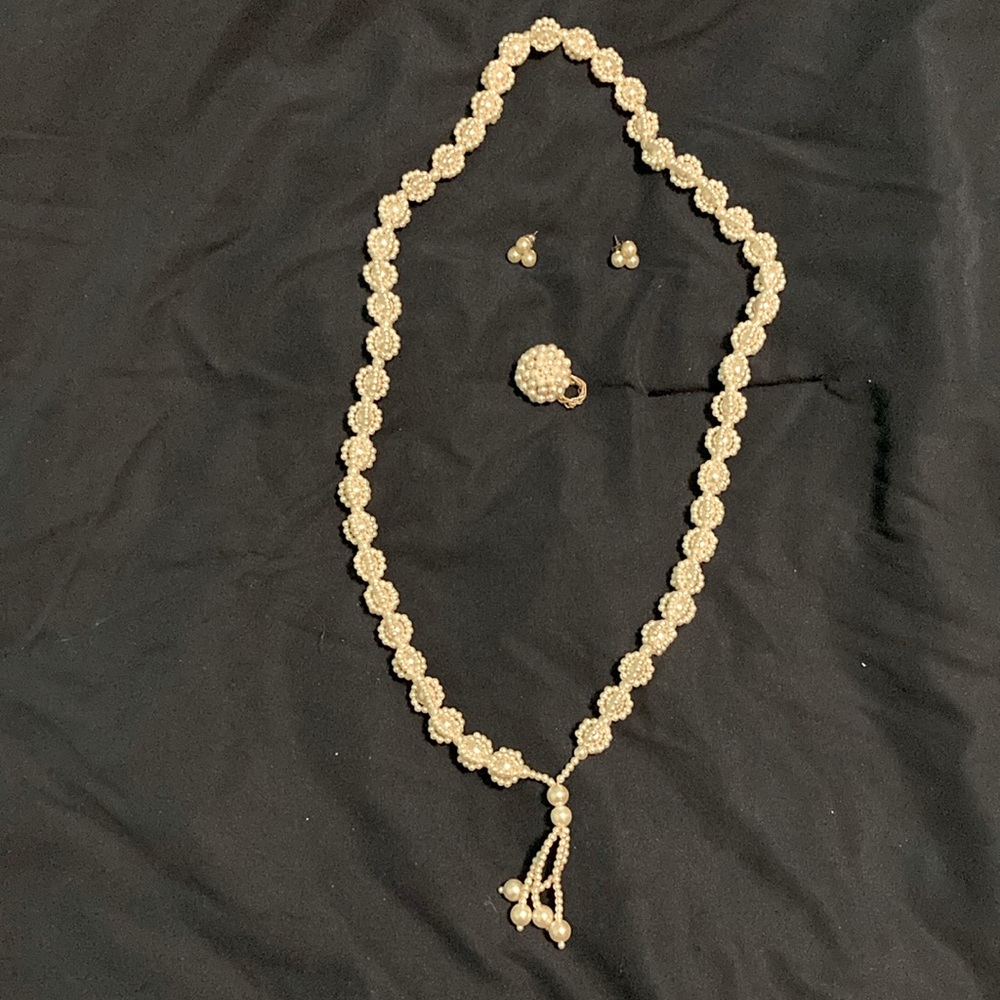 Pearl look Necklace, Earrings & Ring